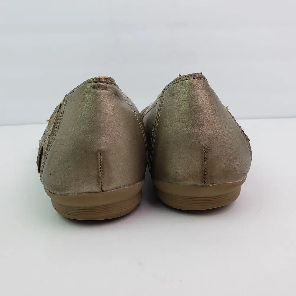 Earth Spirit Womens Size 10 Tan Gold Floral Design Slip On Ballet Flats Shoes